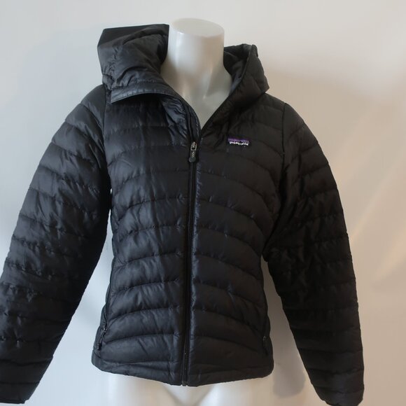 Womens Patagonia Black Hooded Goose Down Puffer Jacket Size XS - Picture 1 of 13